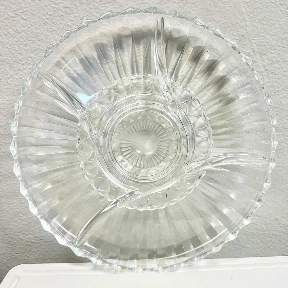 Vintage Clear Pressed Glass Relish Tray Divided Serving Dish 5 Section‎ 12